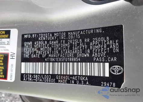 2015 Toyota Avalon Xle from USA, damaged, VIN 4T1BK1EB5FU188854